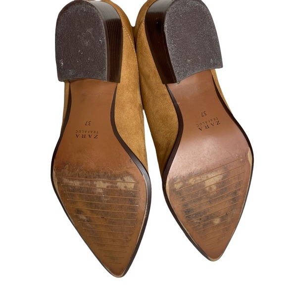 Zara Trafaluc Brown Cut Out Faux Suede Slip On Booties Size 37 US 6.5 - Picture 10 of 11